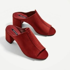 Zara Basic Red Suede Mules